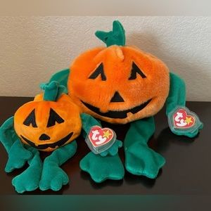 Ty Beanie Baby 1998 PUMPKIN and Beanie Buddy 1999 PUMPKIN Halloween Retired